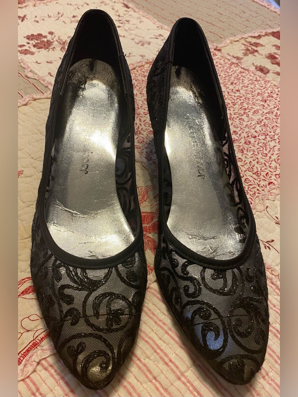 Jacques Levine Couture Women's Formal Vintage glittery black lace Pumps Size 9